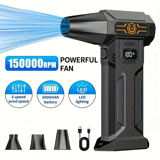 ABUDODO Portable Turbo Jet Fan with High-Speed Brushless Motor & Battery Display