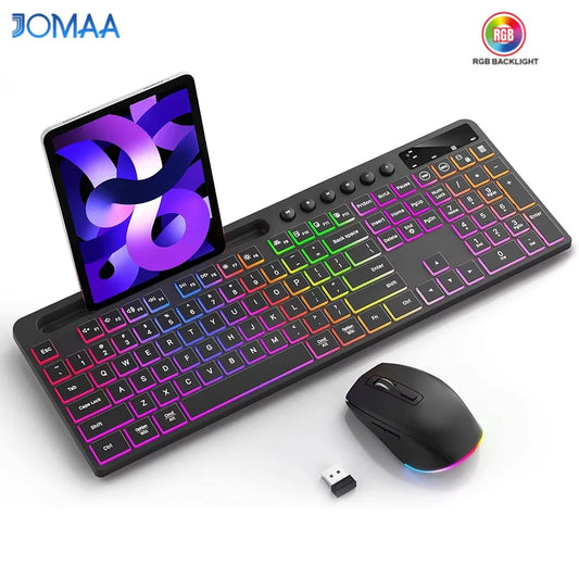 Wireless Keyboard and Mouse Combo with Backlit Full-Size Ergonomic Keyboard