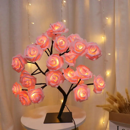24 LED Rose Tree USB Table Lamp Fairy Flower Night Light Home Decor Gift