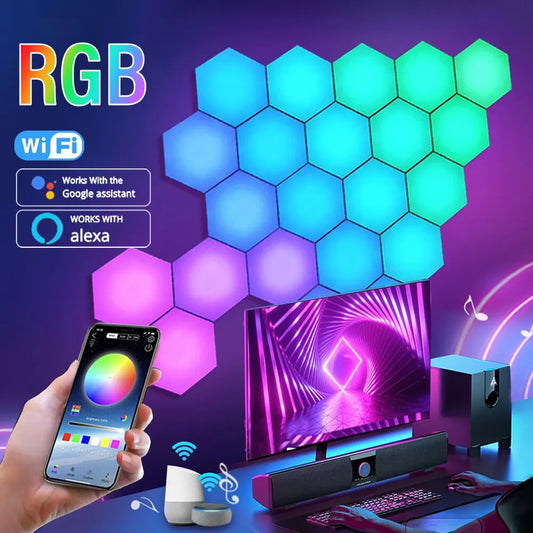 RGB Smart Hexagon Wall Light – App-Controlled Music Sync Ambient Lamp