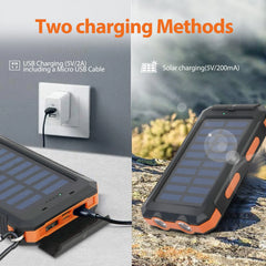 20000mAh Waterproof Solar Power Bank with Dual USB Ports & LED Flashlight