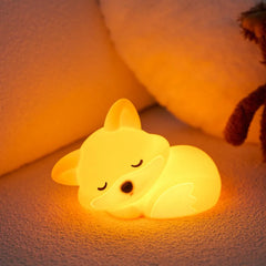Cute Silicone Fox & Rabbit Touch Night Lamp, Dimmable & Rechargeable