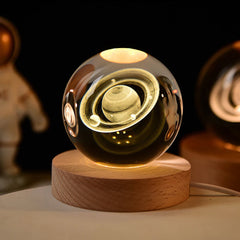6cm 3D Crystal Globe with LED Base – Moon, Planets & Astronaut Design