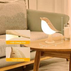 LED Touch-Control Bird Lamp, 3-Level Dimmable, USB Rechargeable