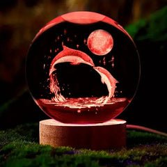3D Dolphin Moon Crystal Ball Lamp – Laser Etched Marine Decor Gift Night Light