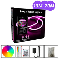 EU Plug RGB Neon Rope Light, DC24V Bluetooth App Control, Indoor/Outdoor