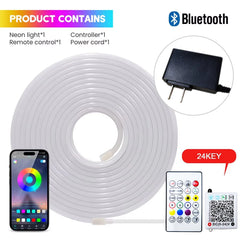 EU Plug RGB Neon Rope Light, DC24V Bluetooth App Control, Indoor/Outdoor