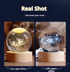 6cm 3D Crystal Globe with LED Base – Moon, Planets & Astronaut Design