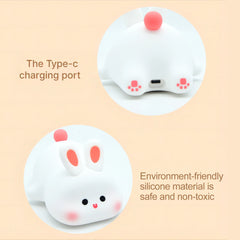 Cute Silicone Fox & Rabbit Touch Night Lamp, Dimmable & Rechargeable
