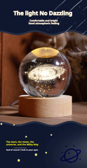 6cm 3D Crystal Globe with LED Base – Moon, Planets & Astronaut Design