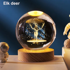 6cm 3D Crystal Globe with LED Base – Moon, Planets & Astronaut Design