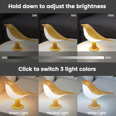 LED Touch-Control Bird Lamp, 3-Level Dimmable, USB Rechargeable