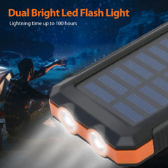 20000mAh Waterproof Solar Power Bank with Dual USB Ports & LED Flashlight