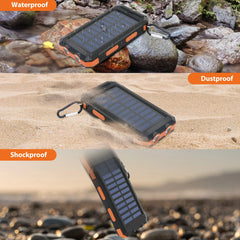 20000mAh Waterproof Solar Power Bank with Dual USB Ports & LED Flashlight