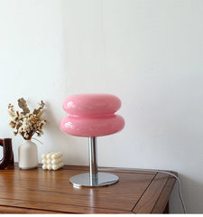 Macaron Glass Bedside Lamp with 3-Color Dimming, Eye-Care Night Light Decor
