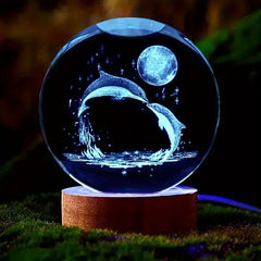 3D Dolphin Moon Crystal Ball Lamp – Laser Etched Marine Decor Gift Night Light
