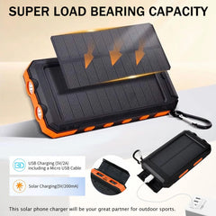 20000mAh Waterproof Solar Power Bank with Dual USB Ports & LED Flashlight