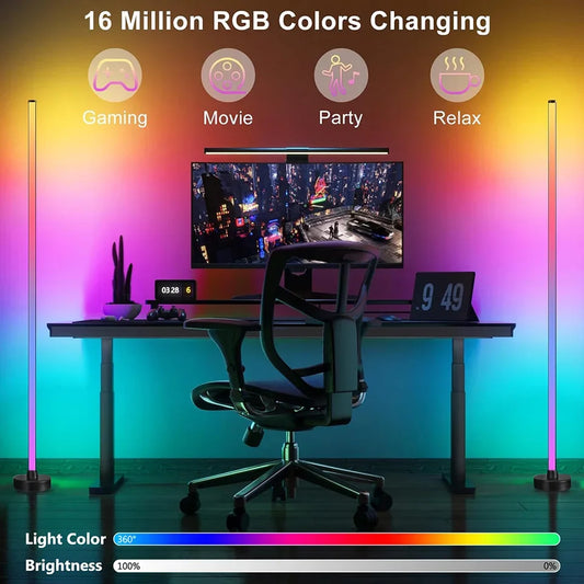 Modern Smart LED Corner Floor Lamp, RGB Music Sync, Timer & App Control
