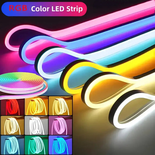 EU Plug RGB Neon Rope Light, DC24V Bluetooth App Control, Indoor/Outdoor