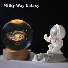 6cm 3D Crystal Globe with LED Base – Moon, Planets & Astronaut Design