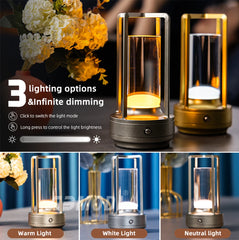 LED Crystal Touch Table Lamp, Rechargeable Decorative Bedside Night Light