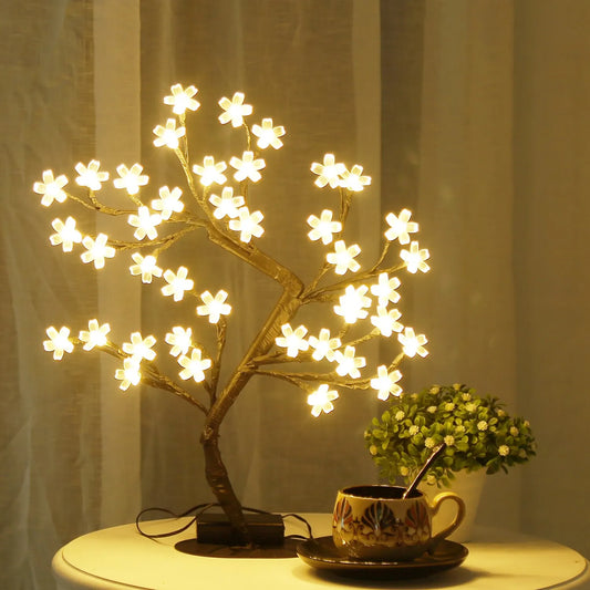 Cherry Blossom Bonsai Tree Lamp – USB Powered LED Tabletop Decorative Light