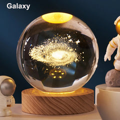 6cm 3D Crystal Globe with LED Base – Moon, Planets & Astronaut Design