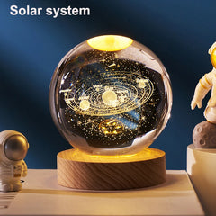 6cm 3D Crystal Globe with LED Base – Moon, Planets & Astronaut Design
