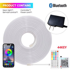 EU Plug RGB Neon Rope Light, DC24V Bluetooth App Control, Indoor/Outdoor