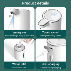 380ML Touchless Automatic Soap Dispenser, IPX5 Waterproof, 4-Level Foam Control