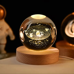 6cm 3D Crystal Globe with LED Base – Moon, Planets & Astronaut Design