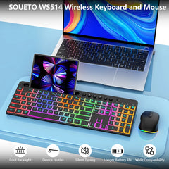 Wireless Keyboard and Mouse Combo with Backlit Full-Size Ergonomic Keyboard