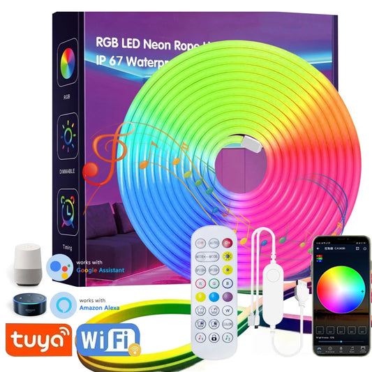 USB 5V RGB Silicone Neon Rope Light with Tuya App & Remote Control