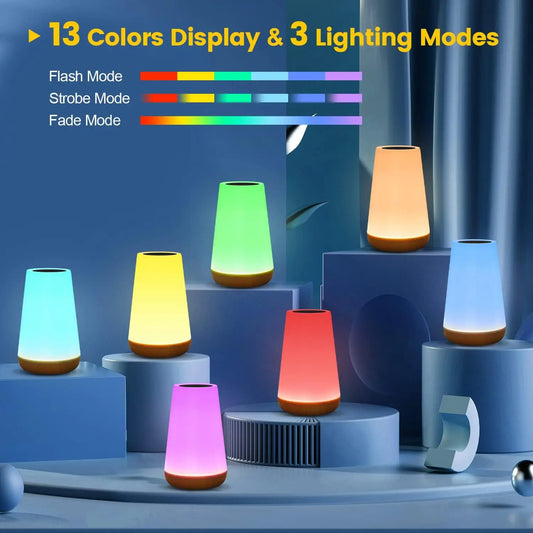 13 Color RGB Touch Night Light with Remote, USB Rechargeable Bedside Lamp