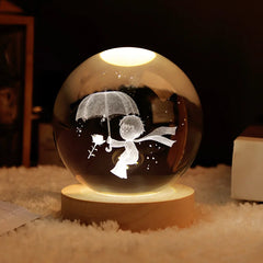 6cm Little Prince Solar System Crystal Ball LED Night Decor with Stand