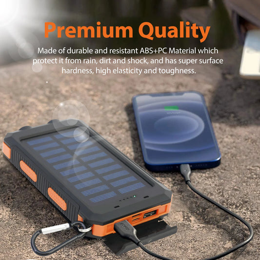 20000mAh Waterproof Solar Power Bank with Dual USB Ports & LED Flashlight