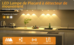 Wireless Ultra-Thin Motion Sensor LED Cabinet Light, USB Rechargeable, 3 Colors