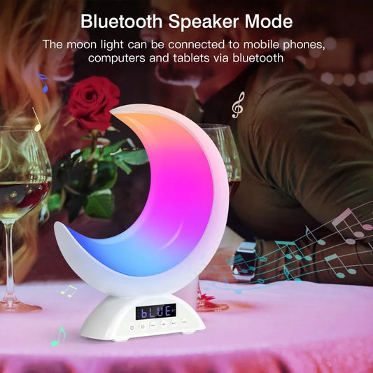 Cute Moon Night Light with RGB Color Changing, Clock & Bluetooth Speaker