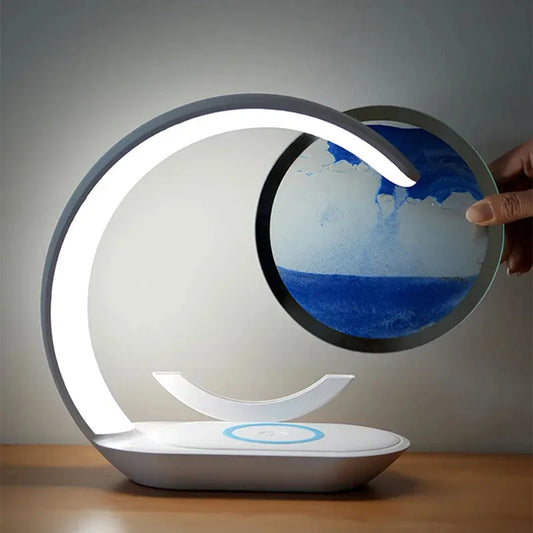 Quicksand Table Lamp with Wireless Charging, 3D Hourglass Sand Art Night Light