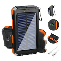 20000mAh Waterproof Solar Power Bank with Dual USB Ports & LED Flashlight