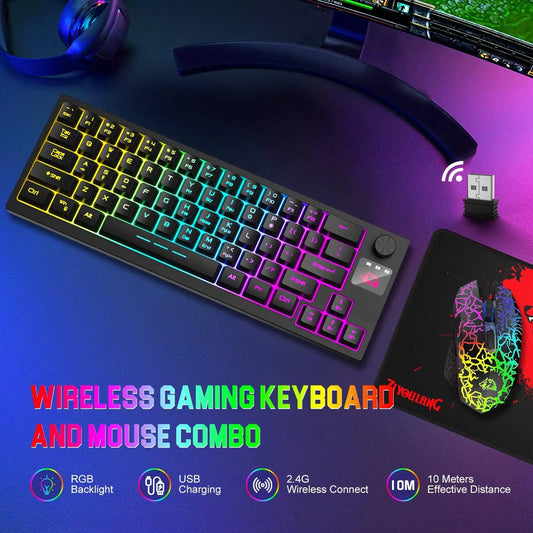 Mambasnake X Ziyou Lang Wireless Rgb Keyboard & Mouse Combo, 64-Key Compact