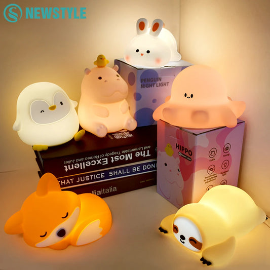 Cute Silicone Fox & Rabbit Touch Night Lamp, Dimmable & Rechargeable