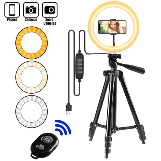 LED Selfie Ring Light with Tripod & Phone Holder for Video Recording