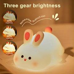 Cute Silicone Fox & Rabbit Touch Night Lamp, Dimmable & Rechargeable