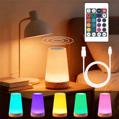 Portable RGB LED Bedside Night Lamp, 13 Colors, Dimmable, USB Rechargeable