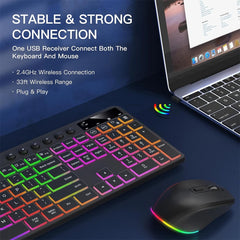 Wireless Keyboard and Mouse Combo with Backlit Full-Size Ergonomic Keyboard