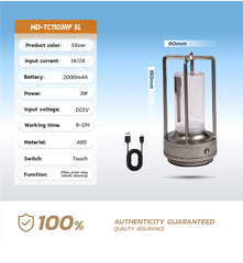 LED Crystal Touch Table Lamp, Rechargeable Decorative Bedside Night Light