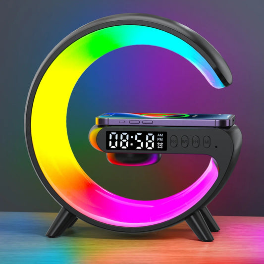 4-in-1 Wireless Charging Station with Speaker, RGB Atmosphere Light & TF Card Support