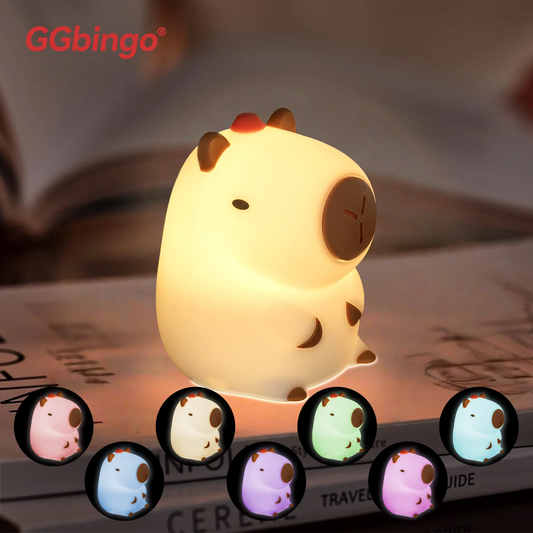 GGbingo Rechargeable Capybara Night Light, Dimmable Touch Silicone Lamp