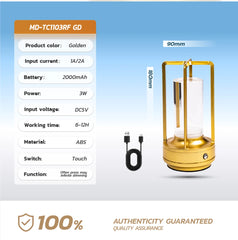 LED Crystal Touch Table Lamp, Rechargeable Decorative Bedside Night Light